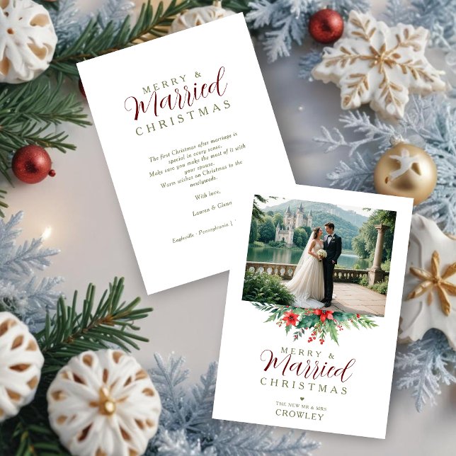 Carte Fancy Christmas Botanical Festoon Photo Wedding (Fancy Christmas Botanical Festoon Photo Wedding Thank You Cards.)