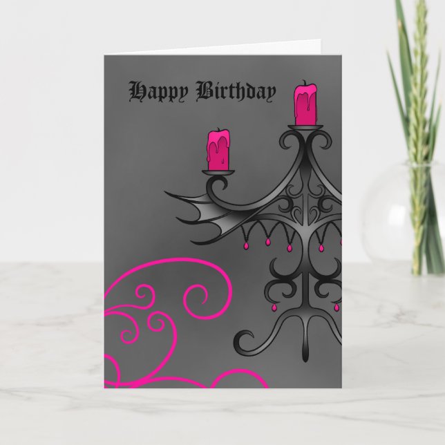 Carte Fancy gothique chandelabra en rose sur l'anniversa (Devant)