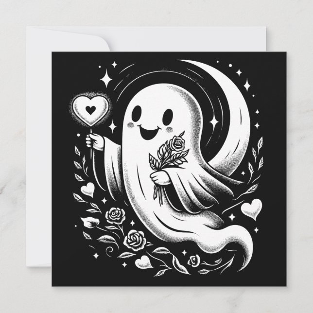 Carte Fantôme avec cœur et roses Mignon Saint-Valentin e (Devant)