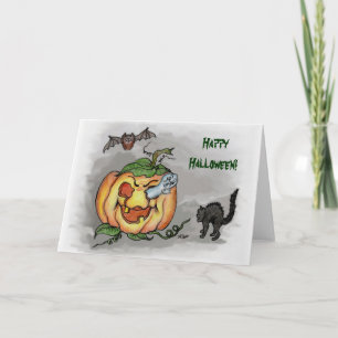 Carte fantôme, chauve-souris et chat, Joyeux Halloween !