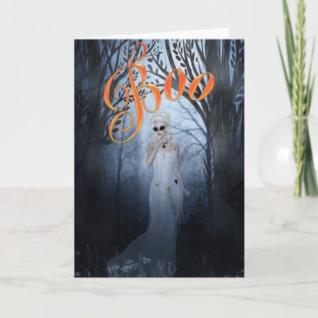 Carte Fantôme de femme d'Halloween Boo (Devant)