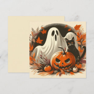 Carte Fantôme d'Halloween, Citrouille et Chat Noir