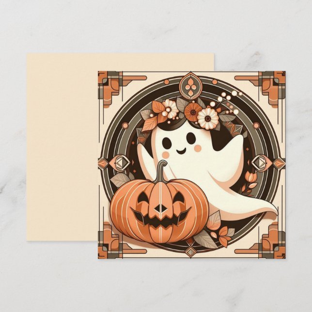 Carte Fantôme d'Halloween et Citrouille Fantomatique (Devant / Derrière)
