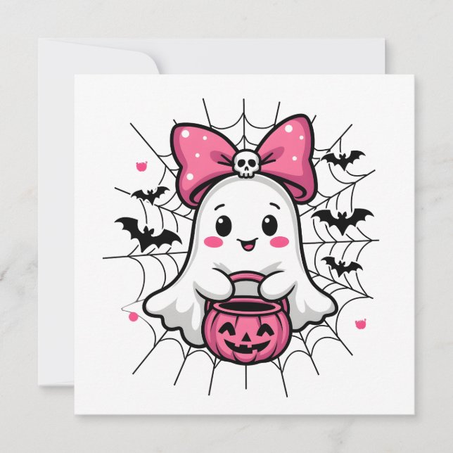 Carte Fantôme éffrayant avec Pink Bow Sensibilisation au (Devant)