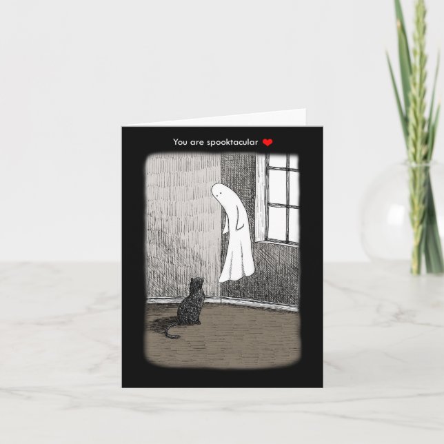 Carte Fantôme et chat noir déplaisant art gothique éffra (Devant)