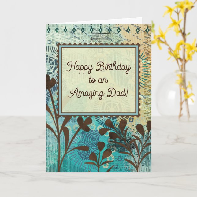 Carte Father’s Birthday Strong Teal and Brown Abstract (Fleur jaune)