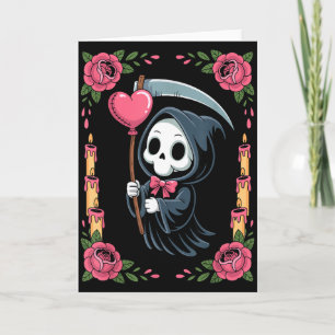 Carte Faucheuse Cœur Ballon Rose Bougie Gothique Étrange