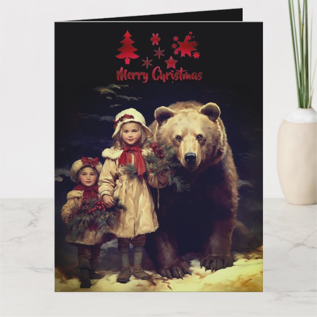 Carte Faune Enfants Ours Noël Vintage (Devant)
