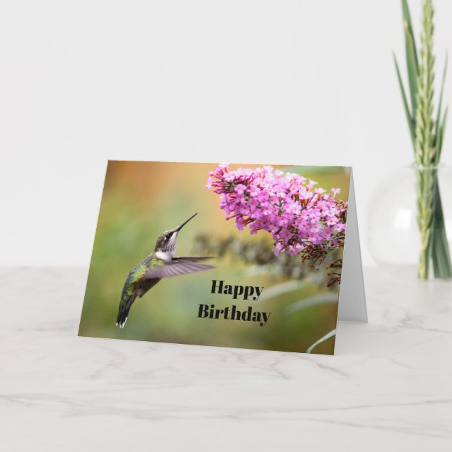 Carte Faune Hummingbird Floral Photo Anniversaire (Devant)