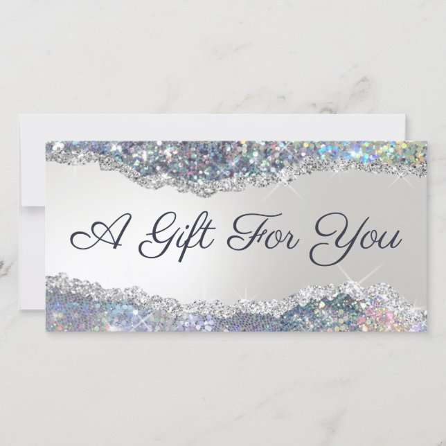 Carte Faux argent parties scintillant feuille cadeau cer (Devant)