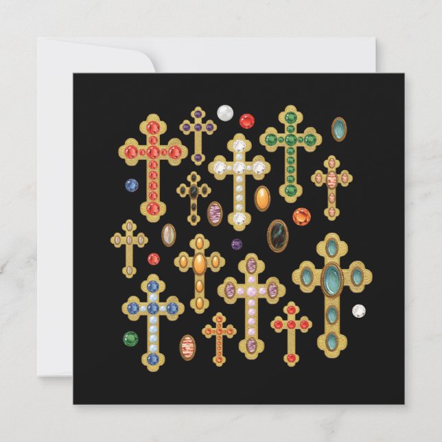 Carte Faux Birthstone Croix et Perdre Gems sur Black (Devant)
