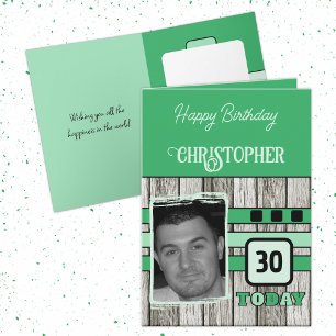 Carte Faux bois rustique 30ème anniversaire photo verte