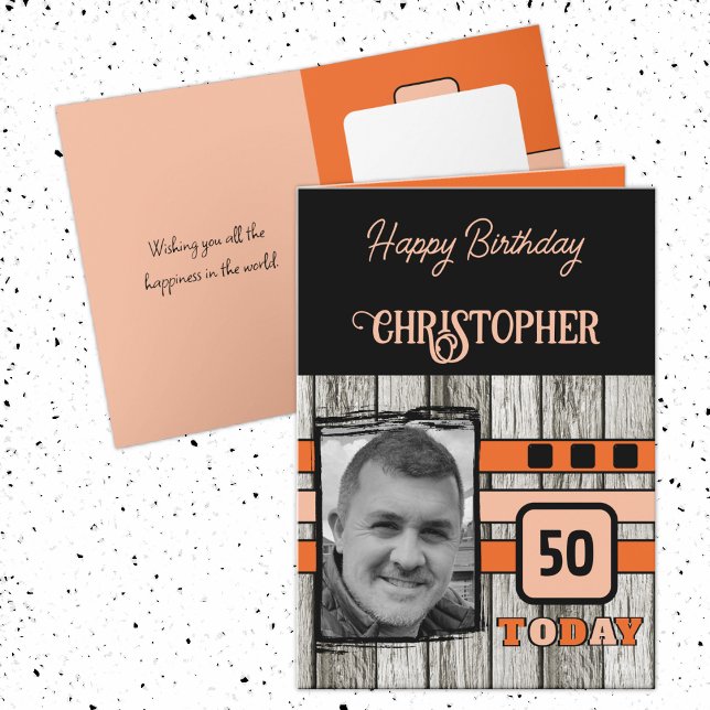 Carte Faux bois rustique 50ème anniversaire de la photo  (Créateur téléchargé)