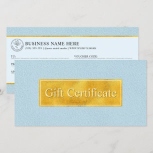 Carte Faux cuir bleu et certificat cadeau en feuille d'o