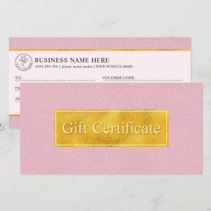 Carte Faux cuir rose et certificat cadeau en feuille d'o