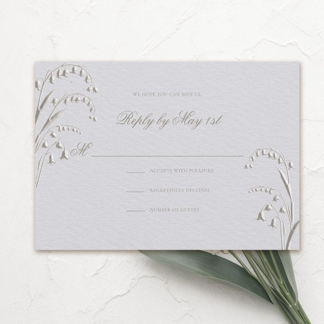 Carte Faux Embossé Lily Valley Classic Mariage Réponse (formal wedding rsvp reply response card classic traditional faux embossed lily of the valley ivory)