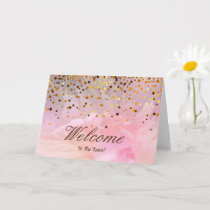 Carte Faux Gold Foil Confetti Élégantes Écluses Bienvenu