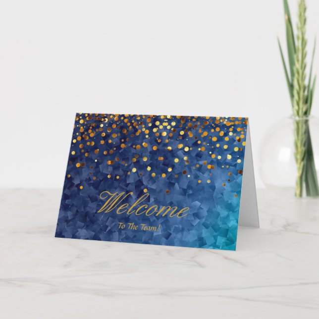 Carte Faux Gold Foil Confetti Élégantes Écluses Bienvenu (Devant)
