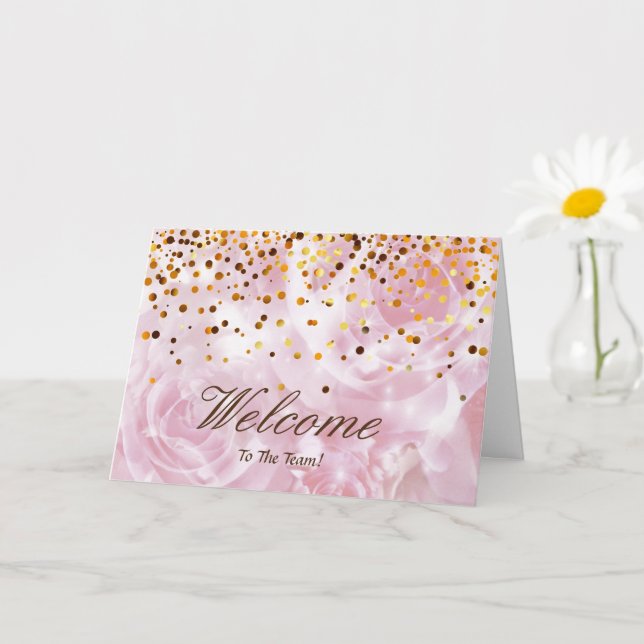 Carte Faux Gold Foil Confetti Élégantes Écluses Bienvenu (Petite plante)