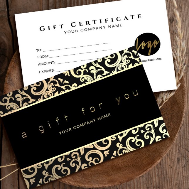 Carte Faux Gold Frame Sparkings sur le certificat cadeau (Faux Gold Frame Sparkles On Black gift certificate #zazzlefinds #goldframecertificate #goldgiftcard)