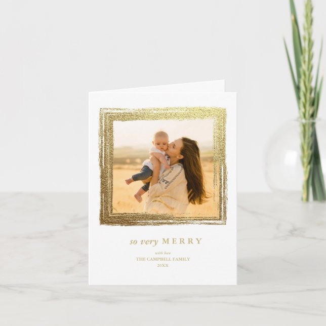 Carte Faux Gold Frame Vacances Noël Photo Blanc (Devant)
