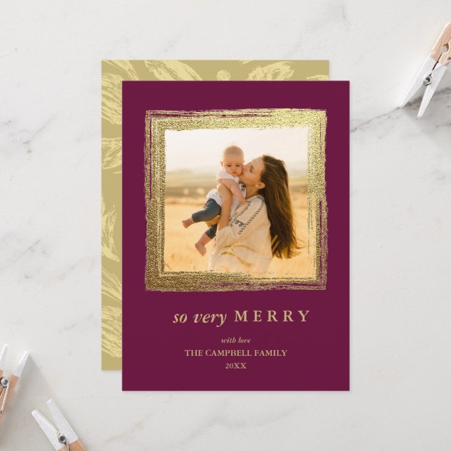 Carte Faux Gold Frame Vacances Noël Photo Bourgogne (Devant/Arrière en situation)