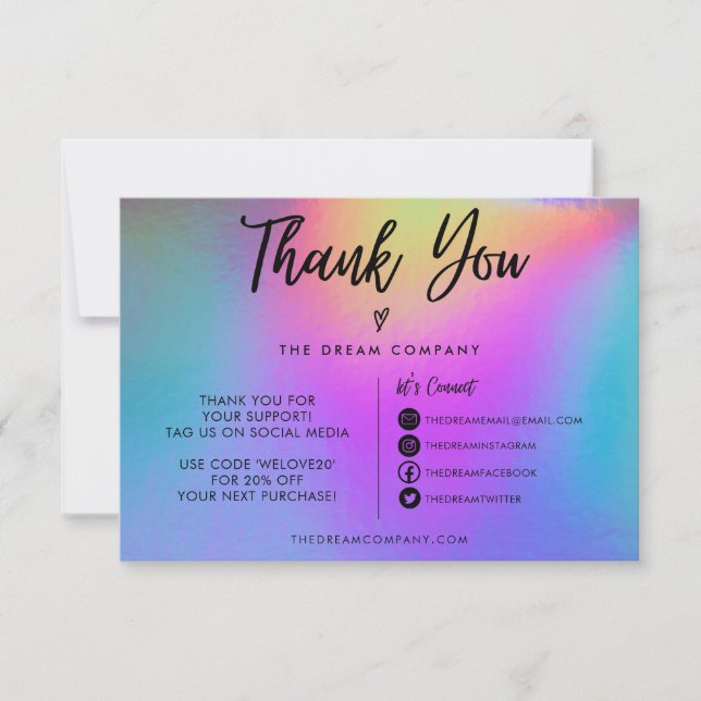 Carte Faux Holographique Merci Médias sociaux Insertion (Devant)