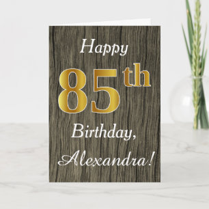 Carte Faux Wood, Faux Gold 85e anniversaire + Nom person