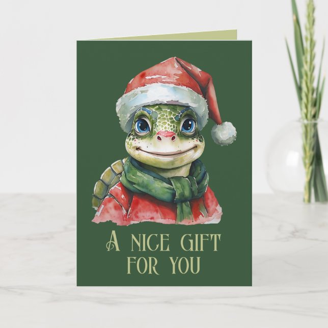 Carte Favoris de Noël animal amusant - Tortue 2 (Devant)