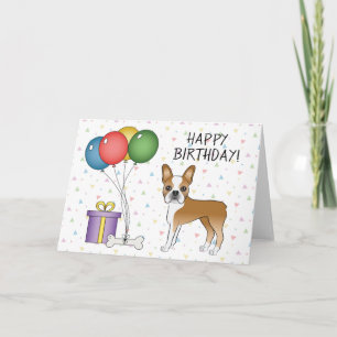 Carte Fawn Et White Boston Terrier Chien Joyeux Annivers