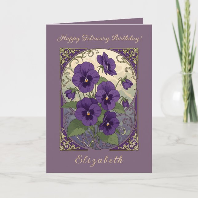 Carte February Birth Flower Viola Flowers Art Nouveau St (Devant)