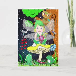 Carte Fée capricieuse elf sur un anniversaire de champig