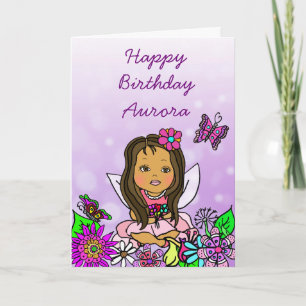 Carte Fée d'art populaire fantaisiste Joyeux Anniversair