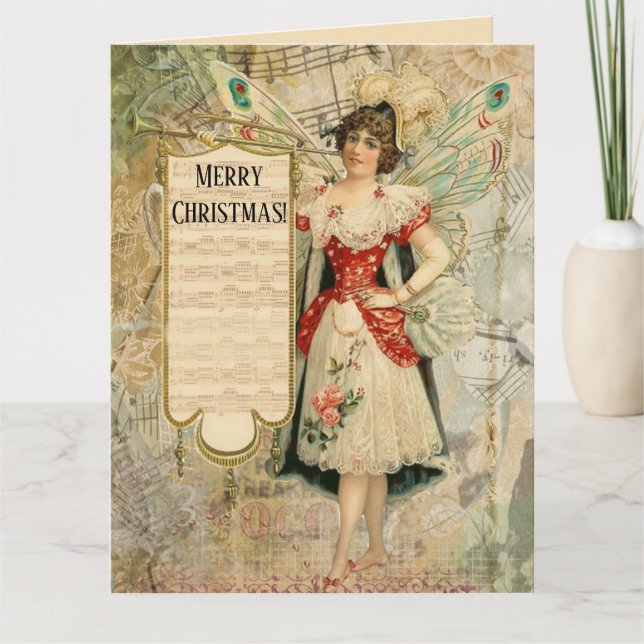 Carte Fée de Noël victorienne annonçant de la musique (Devant)