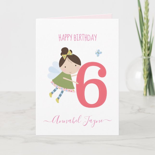 Carte Fée de sixième anniversaire, filles mignonnes pers (Devant)
