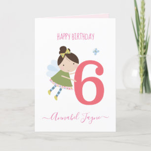 Carte Fée de sixième anniversaire, filles mignonnes pers