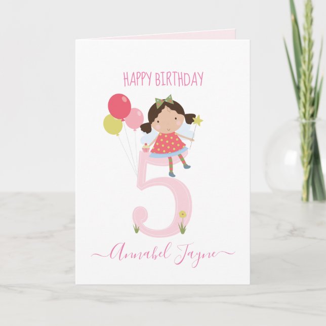 Carte Fée du cinquième anniversaire, filles mignonnes pe (Devant)