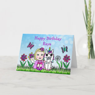 Carte Fée et licorne personnalisées Joyeux Anniversaire