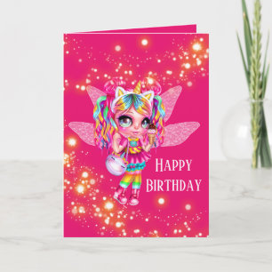Carte Fée fille arc-en-ciel animé magique fête