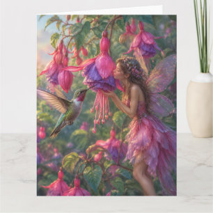 Carte Fée fuchsia avec colibri