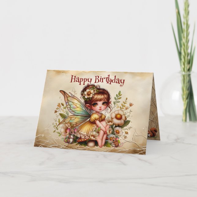 Carte Fée magique Jaune et Or Joyeux anniversaire (Devant)