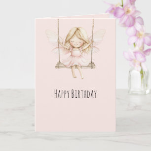 Carte Fée Magique Rose sur une Balançoire Anniversaire