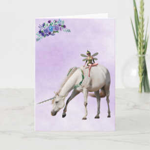 Carte Fée magique Unicorne violet noir note de voeux
