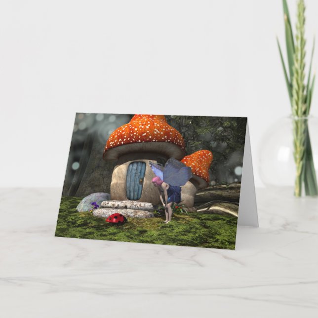 Carte Fée mignonne à cheveux roses rencontre Ladybug (Devant)