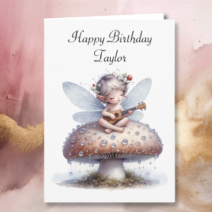 Carte Fée mignonne avec Viola sur Champignons Anniversai