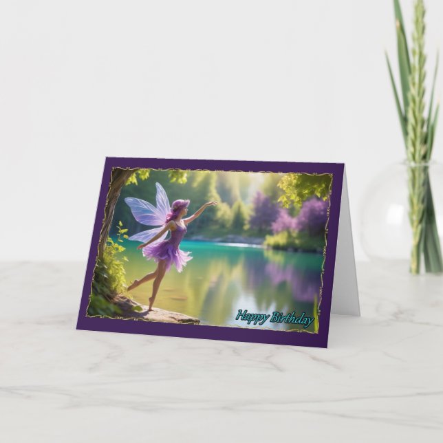 Carte Fée violette au lac Young Girl Birthday Card (Devant)