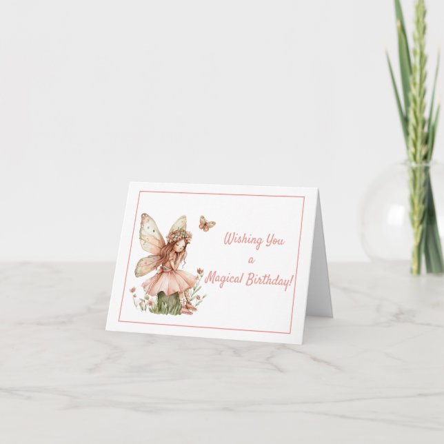 Carte Fée Whimsical en rose Anniversaire (Devant)
