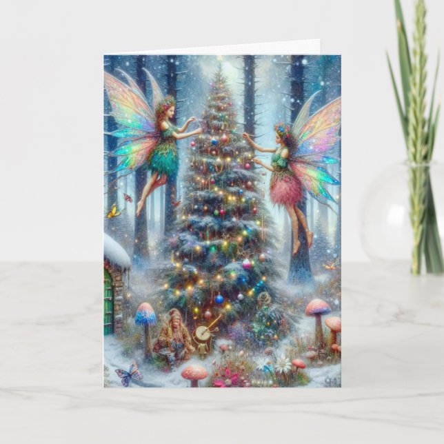 Carte Fées magiques et elfes Arbre de Noël (Devant)