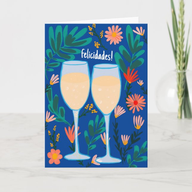 Carte Felicidades Champagne au vin pétillant Salutations (Devant)
