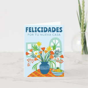 Carte FÉLICIDADES FÉLICITATIONS NOUVELLE MAISON Vase Fle